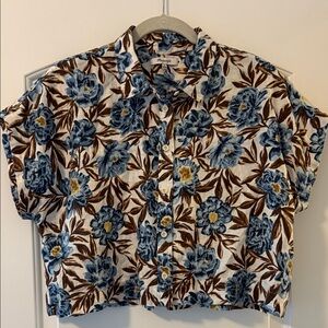 Madewell Floral Cropped Top in Blue and Brown